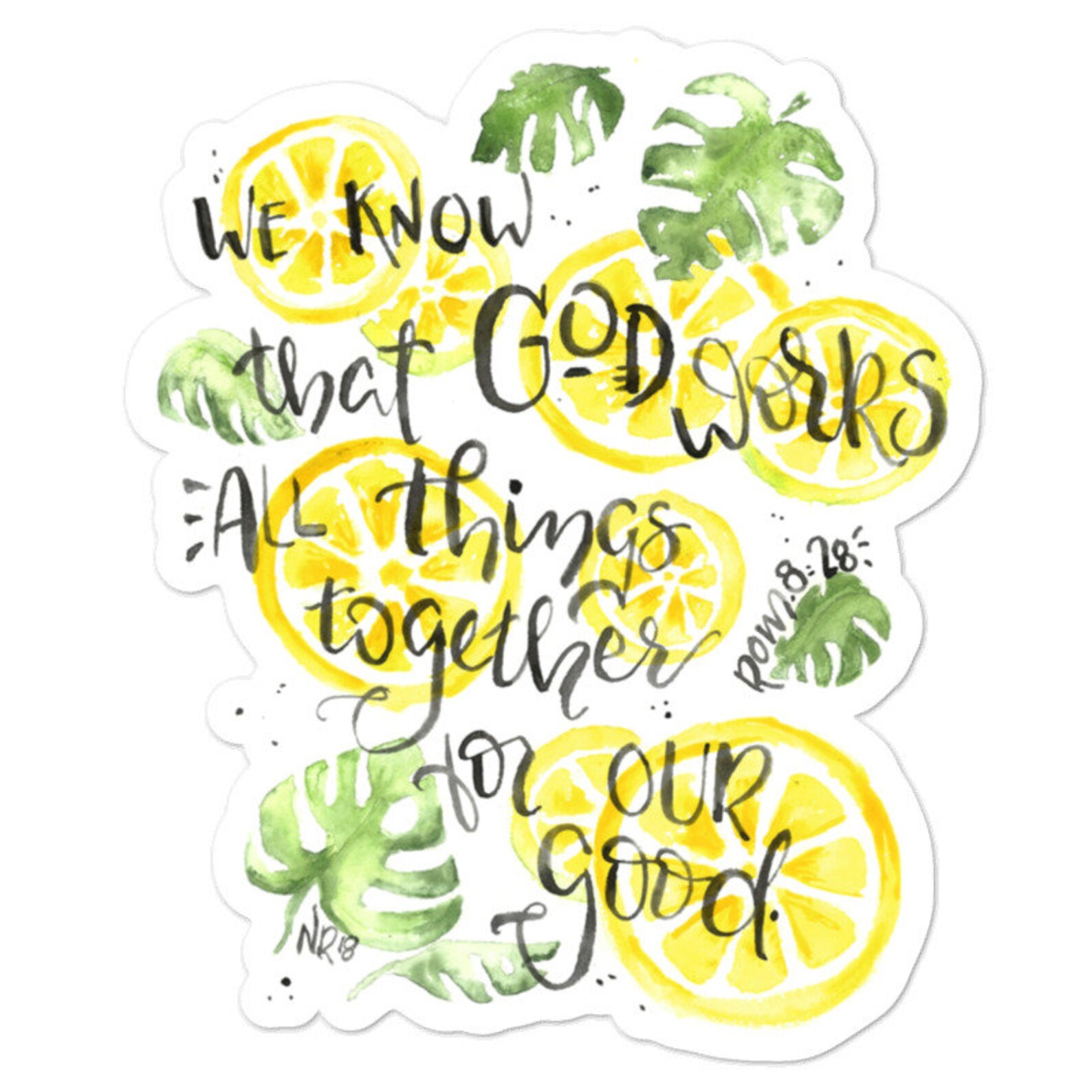 Lemons Scripture verse watercolor sticker Romans 828 Etsy