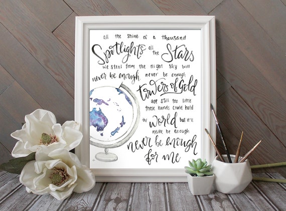 Never Enough Quote Watercolor Print Lyric Art From Greatest Etsy