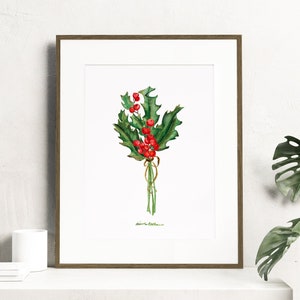 Watercolor holly berry - Botanical Art Watercolor, birth month flowers - December