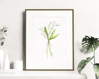 Watercolor lily of the valley flowers - Botanical Art Watercolor, birth month flowers - May