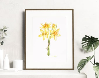 Watercolor daffodil flowers - Botanical Art Watercolor, birth month flowers - March