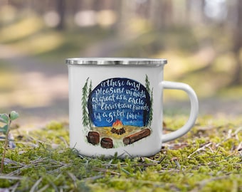 CS Lewis Friendship Quote watercolor camp mug, friendship handlettering art, campfire fall Enamel Mug