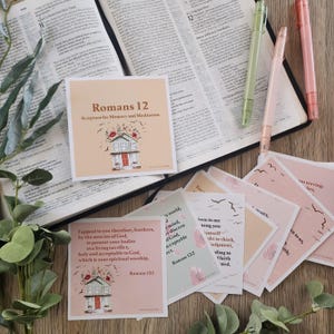 Conjunto de 21 cartões de versos, Pacote comunitário - Romanos 12, Cartões de escrituras florais em aquarela