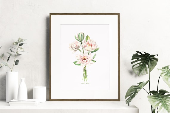 Water Lily Watercolor Print: July Birth Month Flower Botanical Art