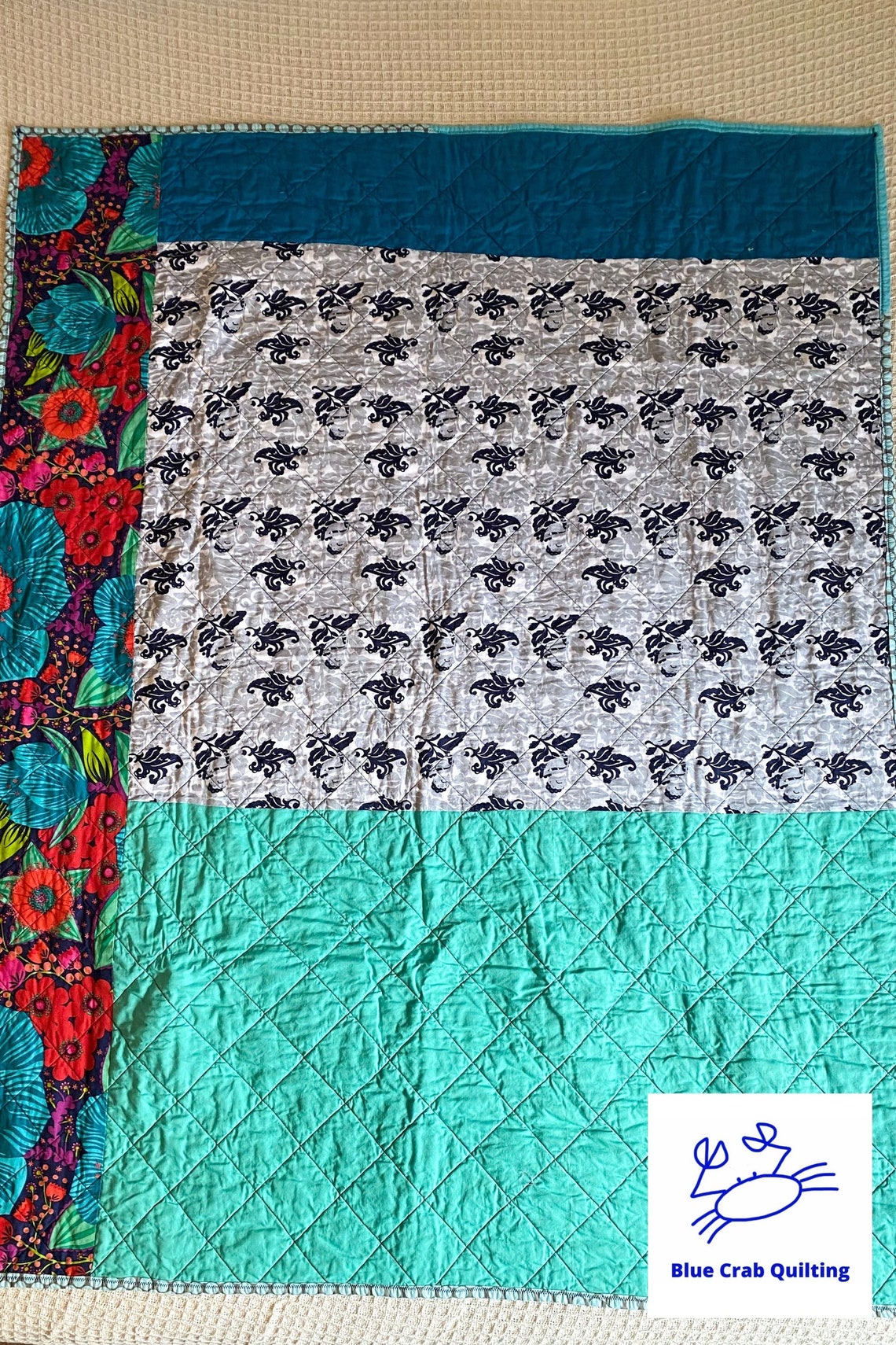 Gray and Blue Wave Baby Quilt Nursery A Patchwork Crib Etsy