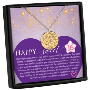 Collier Sweet 16 Cadeau d'anniversaire pour fille, Bijoux Constellation personnalisés, Cadeaux Sweet Sixteen, Nom étoile gravé, Chaîne minimaliste
