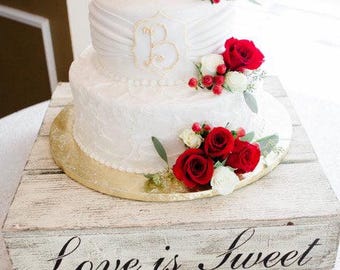 Distressed Vintage Wedding Cake Stand Rustic Chic Wedding Love is Sweet Wood Box Rustic Anniversary Cake Stand for Parties & Celebrations