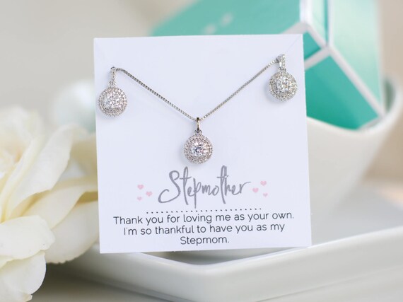 Stepmother Gift | Stepmom Gift | Stepmom Jewelry | White Gold Jewelry Set | Wedding Jewelry | Earrings | Personalized Gift | Gift for mom