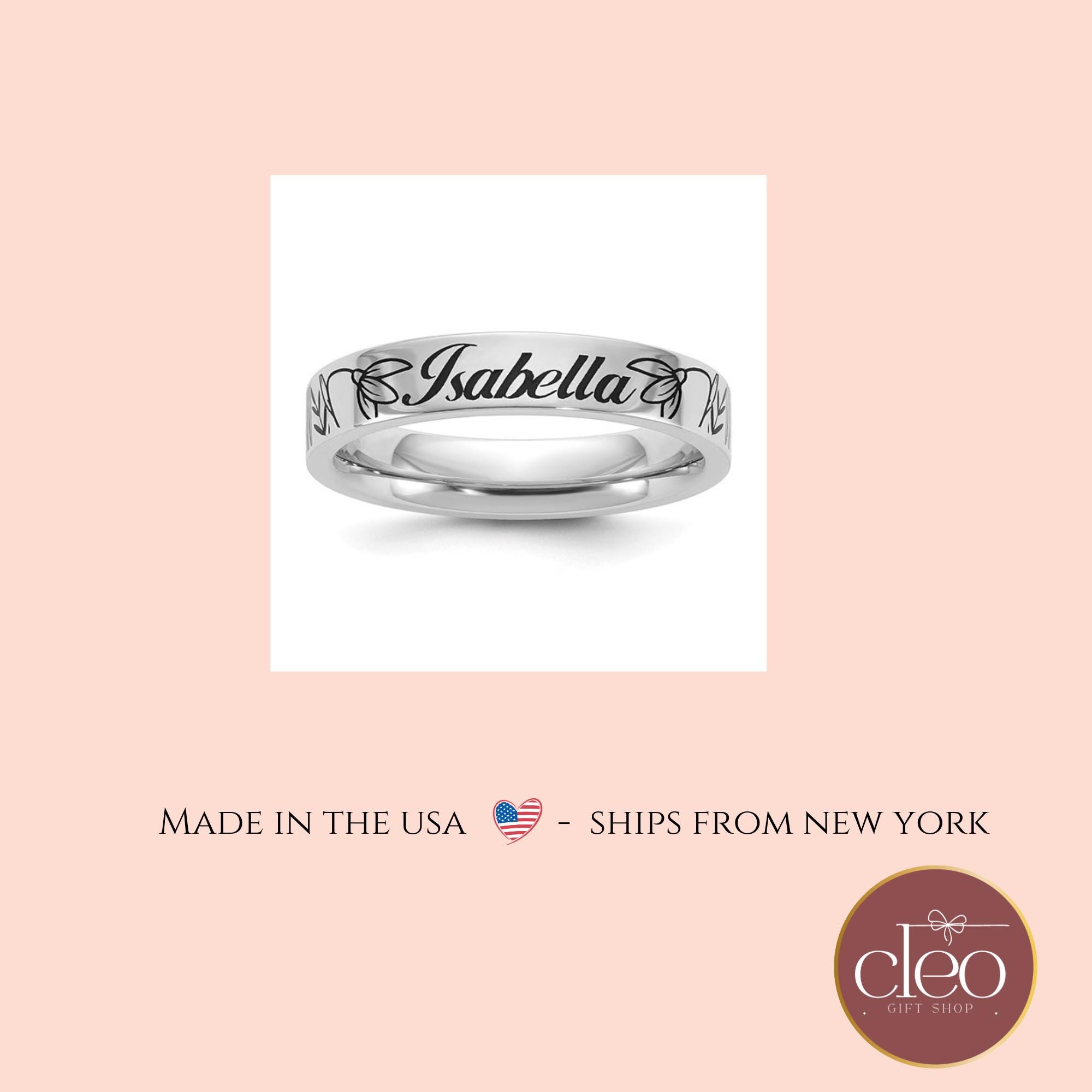 Personalized Birth Flower Ring Custom Birth Month Flower Name Engraved ...