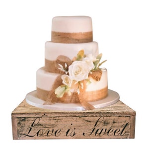 Rustic Wedding Cake Stand Wood Cake Stand Wedding Cake Stand Love is Sweet Custom Barn Wedding image 5