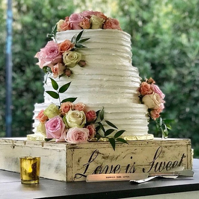 Rustic Wedding Cake Stand Wood Cake Stand Wedding Cake Stand Love is Sweet Custom Barn Wedding image 2