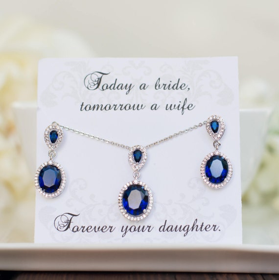 Blue Sapphire Earrings | Sapphire Necklaces | Bridesmaid Gifts | Bridesmaid Earrings | Personalized Bridesmaid | Navy Blue Wedding