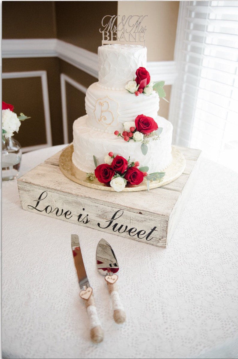 Rustic Wedding Cake Stand Wood Cake Stand Wedding Cake Stand Love is Sweet Custom Barn Wedding image 1