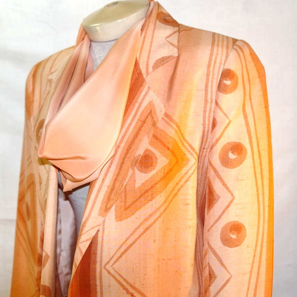 80s Vintage Yolanda Lorente Hand Painted Silk Jacket and Matching Scarf Womens S