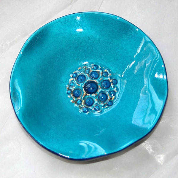 Evans Enamel Turquoise Footed Dish Cerulean Blue Turquoise Enamel Bowl MCM Mid Century Enamel Turquoise Enamelware