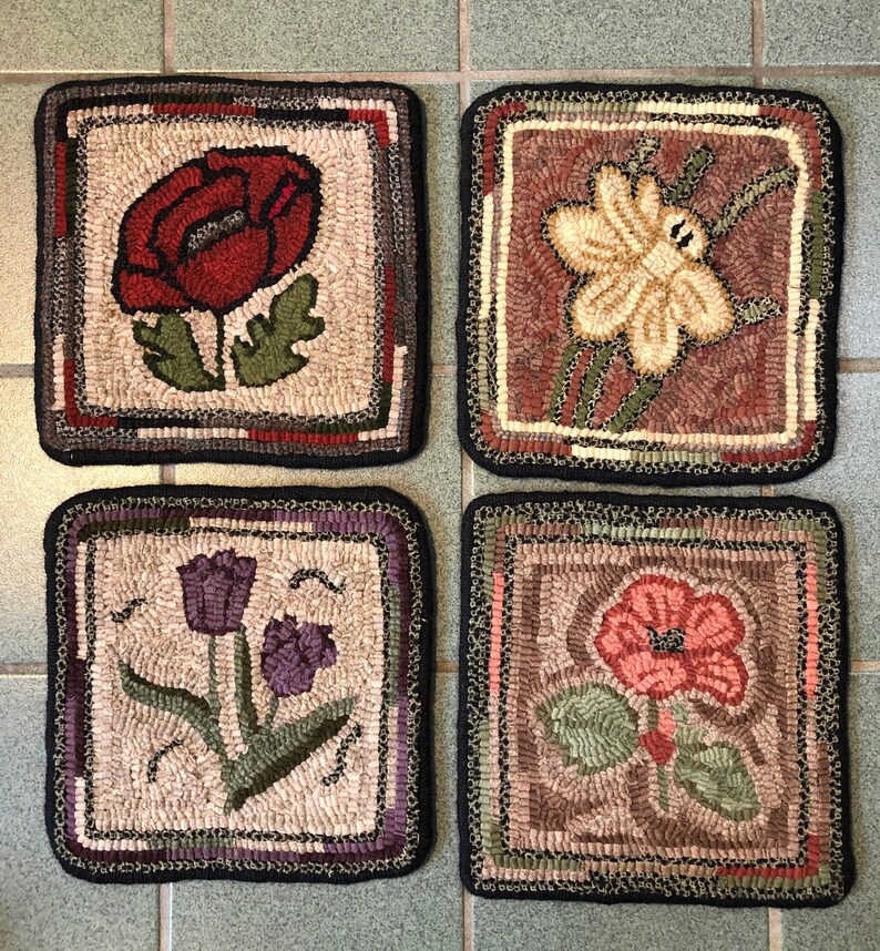 Rug Hooking Pattern for 10" Tulip Mat, on Monks Cloth or Primitive ...