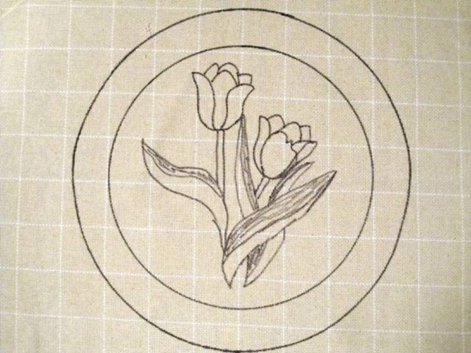 Rug Hooking Pattern for Tulip Chair Pad, on Monks Cloth or Primitive ...