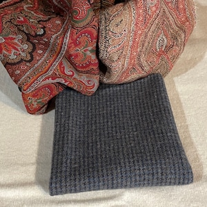 Moody Blues, a Dark Blue/Gray and Subtle Tan/Brown Mill Dyed 100%  Wool Fabric Fat 1/4 Yard , Vintage Grayed Dark Blue Checked Tweed  W510