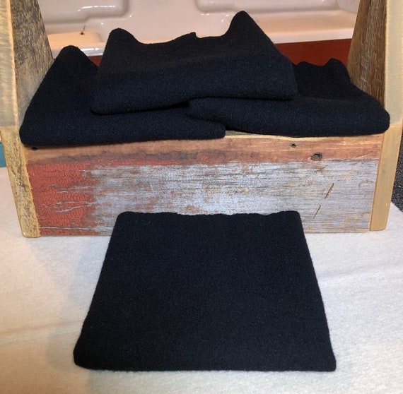 Flat Black Wool Fabric, Mill Dyed  for Rug Hooking, Applique, Penny Rugs, Fiber Arts, Quilting, Flannel Weave, Black Primitive Wool, W721