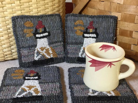 Rug Hooking Pattern , 4 GM Lighthouse  Mug Rugs 5" x 5", P149