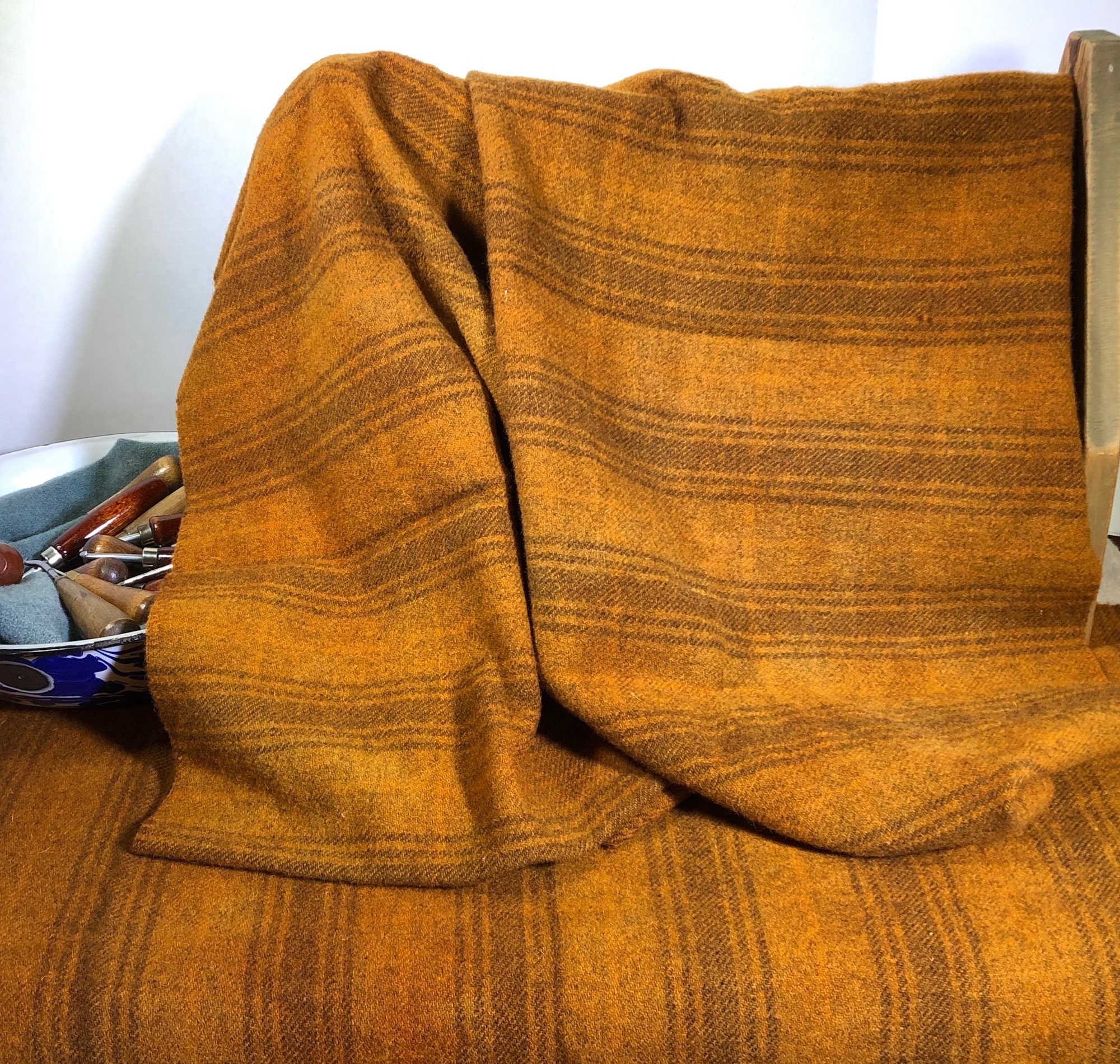 Pumpkin Spice Stripe Hand Dyed 100 Wool Fabric for Rug Hooking