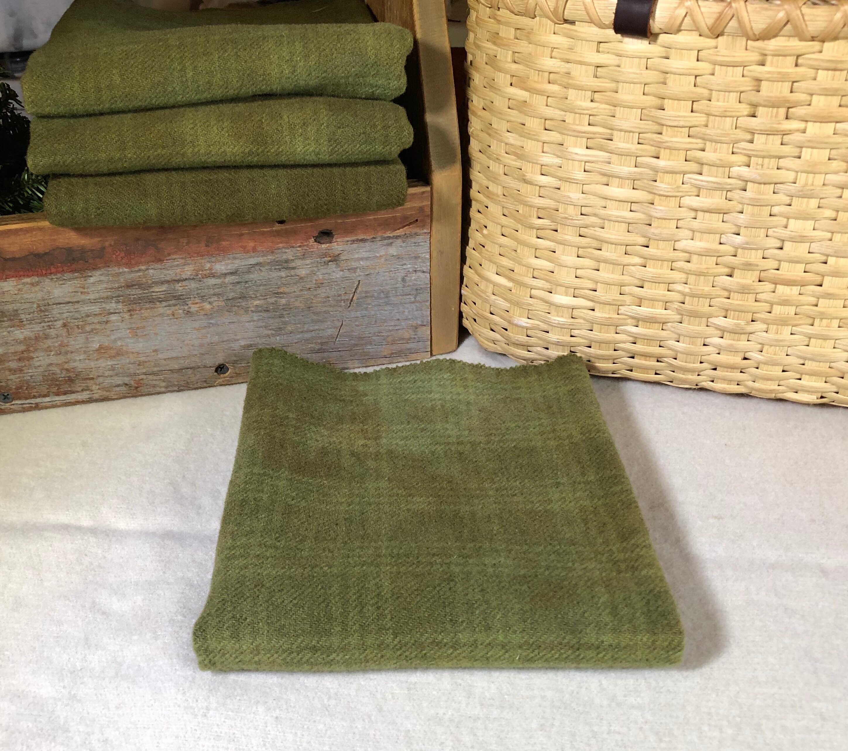 Medium Sage Green Plaid HandDyed Wool Fabric for Rug Hooking, Applique