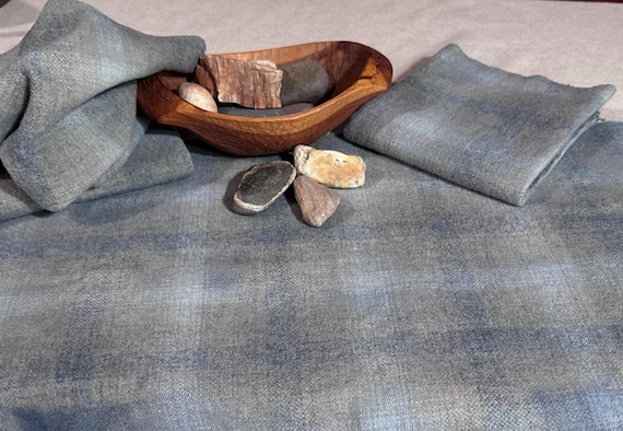 Slate Blue Plaid ,Hand-Dyed Wool Fabric for Rug Hooking, Applique, Penny Rugs,  Fat Quarter Yard,Dusty, Muted, Primitive Blue/Gray, W694