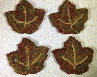 Maple Leaf Mug Rugs, Rug Hooking Kit,  Wool Coasters, Coffee Mug Rugs  6" x 5.5"  K135