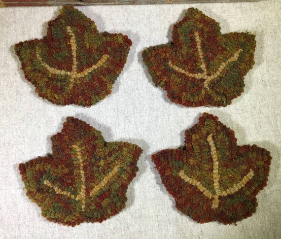 Maple Leaf Mug Rugs, Rug Hooking Kit,  Wool Coasters, Coffee Mug Rugs  6" x 5.5"  K135