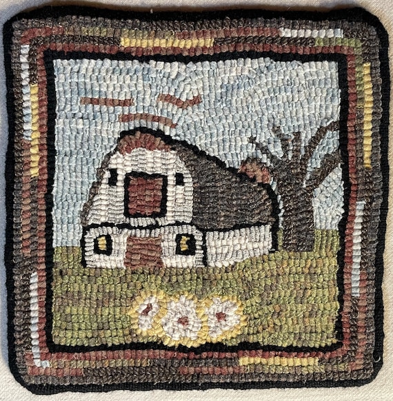 Rug Hooking Pattern for "Old Gambrel Barn, a 12"x12" Mat on Monks Cloth or Primitive Linen, Vintage Barn, Wall Hanging, Chair Pad,  P183
