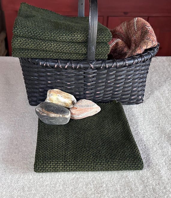 Dark Evergreen Texture,  Hand Dyed Wool Fabric for Rug Hooking, Applique, Penny Rugs, Fiber, Dark Forest, Deep Fir, Fat 1/4 Yd  W650