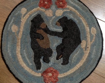 Rug Hooking Pattern for Dancing Bears Chair Pad, on Monks Cloth or Primitive Linen, P107