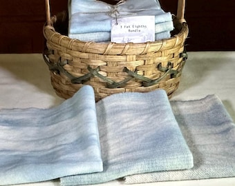 Blue/Green Skies Hand-Dyed Wool for Rug Hooking, Applique, Penny Rugs, Fiber Arts, Water, Summer Skies, Soft Blue/Green 3 Fat Eighths, W618