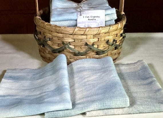 Blue/Green Skies Hand-Dyed Wool for Rug Hooking, Applique, Penny Rugs, Fiber Arts, Water, Summer Skies, Soft Blue/Green 3 Fat Eighths, W618