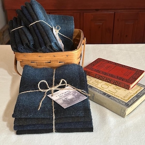 Midnight Skies, Dark Blue ,Mill-Dyed Wool,Rug Hooking, Applique, Penny Rugs, Quilting, Four 1/8 Yard Pieces, Antique Dark Background, W282
