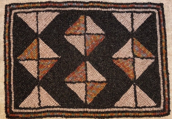 Rug Hooking Pattern, "Scrappy Geo " 14"x 20" on linen, P161