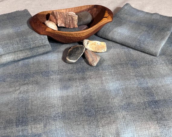 Slate Blue Plaid ,Hand-Dyed Wool Fabric for Rug Hooking, Applique, Penny Rugs,  Fat Quarter Yard,Dusty, Muted, Primitive Blue/Gray, W694