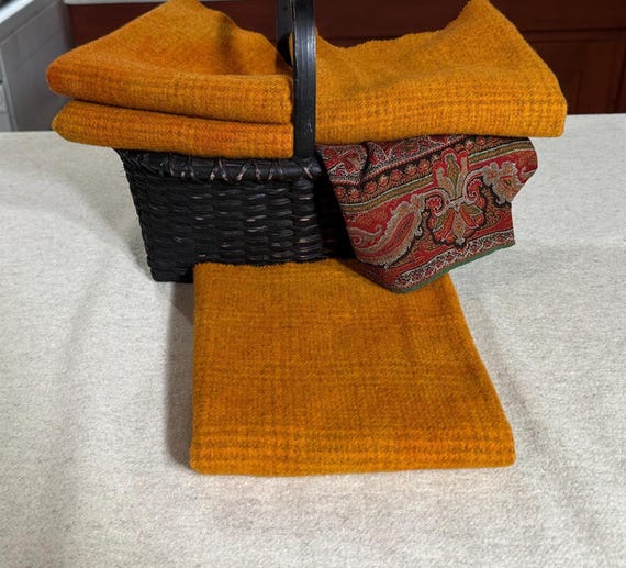 Orange Spice Plaid Hand Dyed 100% Wool Fabric for Rug Hooking, Applique, Penny Rugs, Fiber Arts, Bright Pumpkin, Fat 1/4 Yd W709