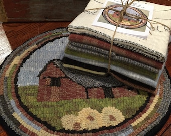 Old Barn #1, Primitive Rug Hooking Kit for Chair Pad  14" Round  K118