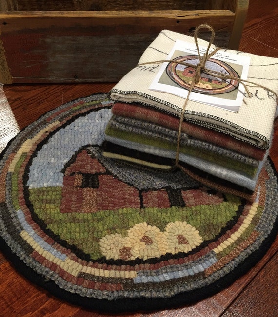 Old Barn 1, Primitive Rug Hooking Kit for Chair Pad 14 Round K118 