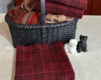 Dark Red Plaid, Hand-Dyed Wool Fabric, Rug Hooking, Applique, Penny Rugs, Fiber Arts,   Fat 1/4 Yard W726