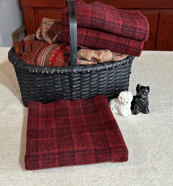 Dark Red Plaid, Hand-Dyed Wool Fabric, Rug Hooking, Applique, Penny Rugs, Fiber Arts,   Fat 1/4 Yard W726