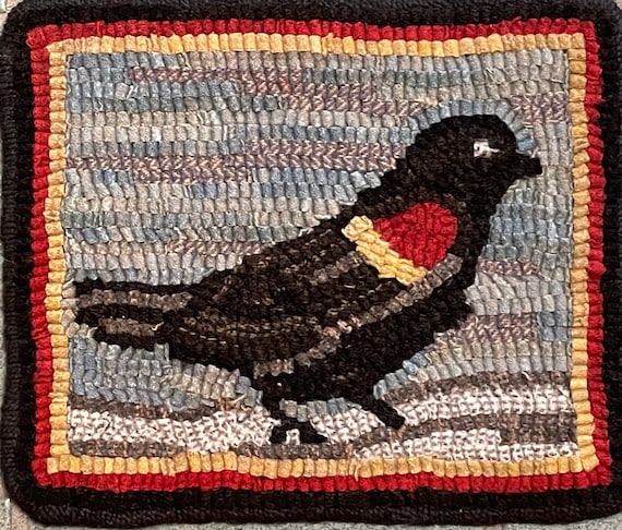 Rug Hooking Pattern, Red Winged Blackbird  Mat, 8" x 10"  P179