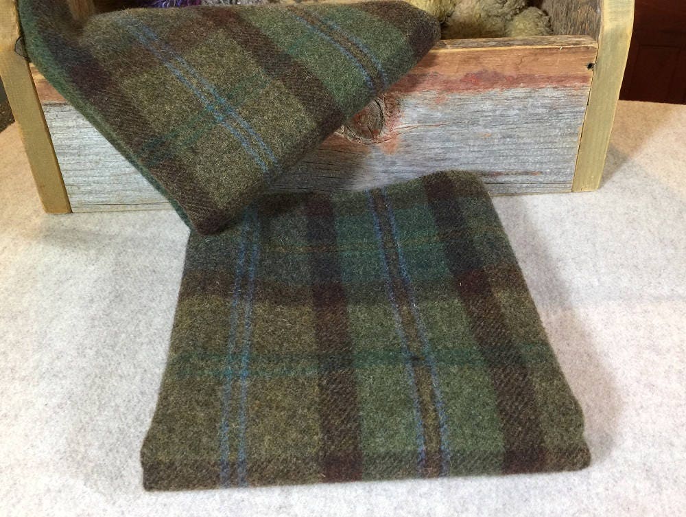 Birchwood, a green and brown plaid, Mill Dyed Wool Fabric for Rug