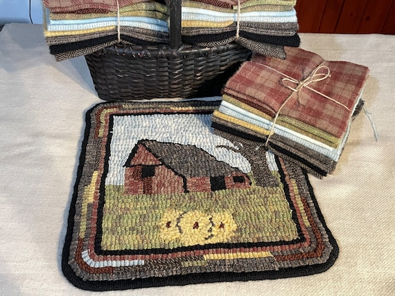 Old Saltbox Barn, Rug Hooking Kit for  12"x12" Mat on Monks Cloth or Primitive Linen, Vintage Barn, Wall Hanging, Chair Pad, K156