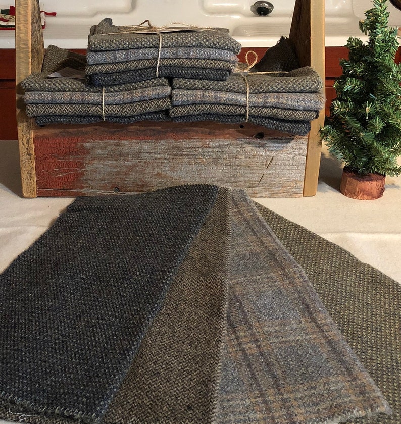 Applique Penny Rugs Quilting 4- one eighth Yard Pieces W376 Gray Primitive Background Mix Wool Bundle 100/% Wool Fabric for Rug Hooking
