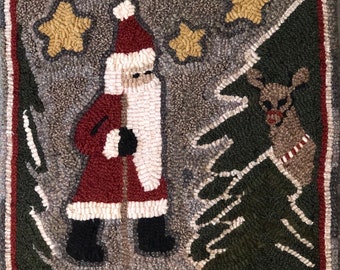 Rug Hooking Pattern, Santa Hiker  15" x 15", P169