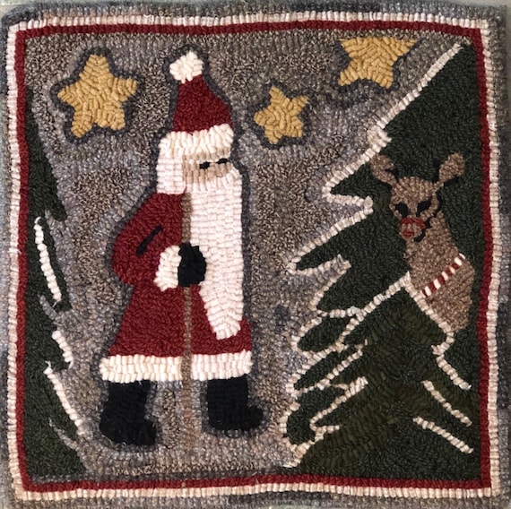 Rug Hooking Pattern, Santa Hiker  15" x 15", P169