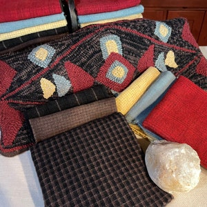 Southwest Geometric, Rug Hooking Kit for  10&quot;x24&quot; Hooked Rug, Primitive Hooked Pillow, Yoga Pillow, Geometric Table Mat, Wall Hanging, K160