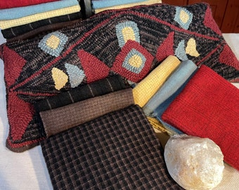 Southwest Geometric, Rug Hooking Kit for  10"x24" Hooked Rug, Primitive Hooked Pillow, Yoga Pillow, Geometric Table Mat, Wall Hanging, K160